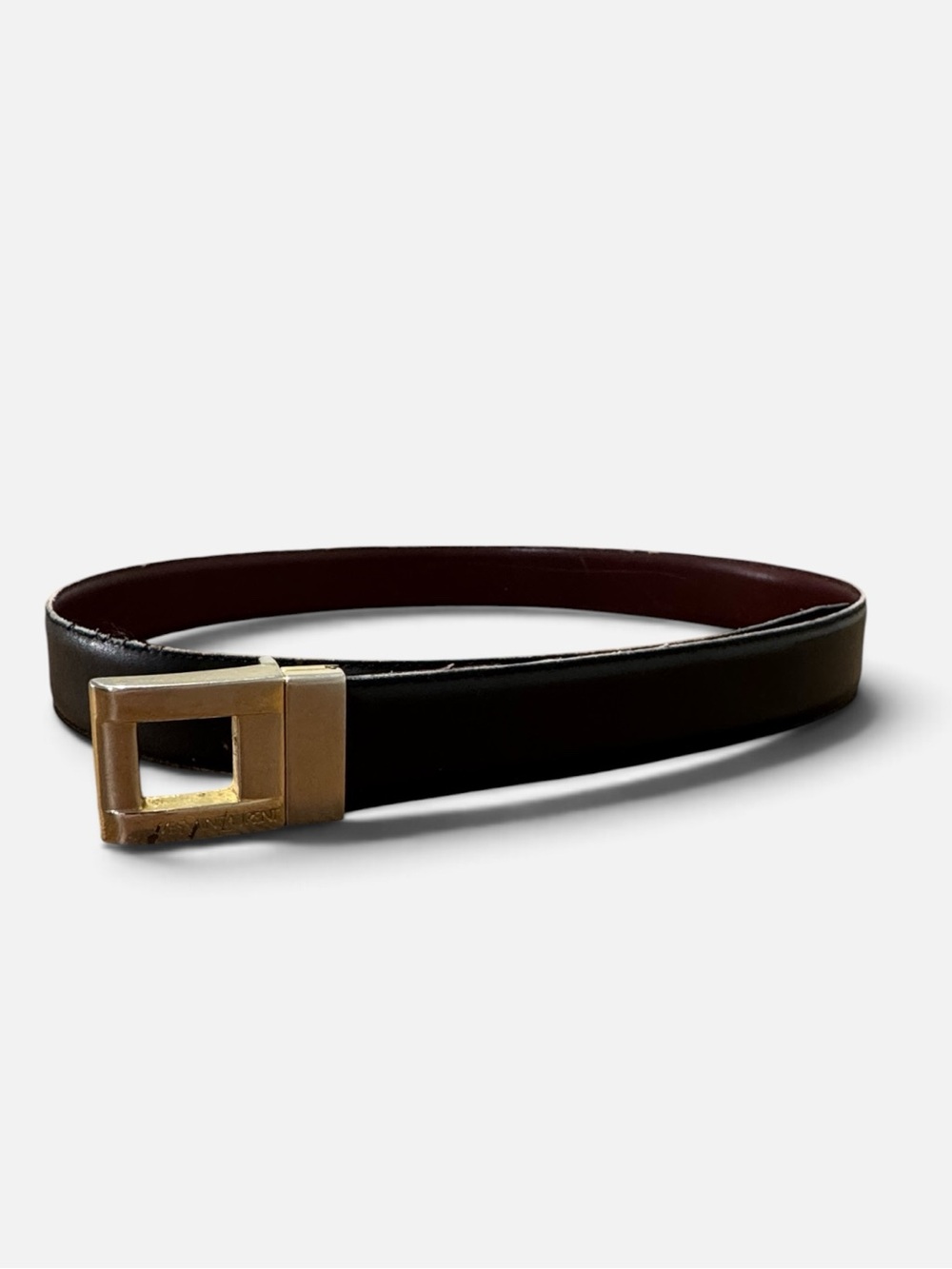 VINTAGE Yves Saint Laurent mens 34 black leather gold square belt